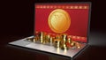 The yuan symbol on gold coins and  notebook  3d rendering for china Digital Currency Electronic PaymentÃÂ content Royalty Free Stock Photo
